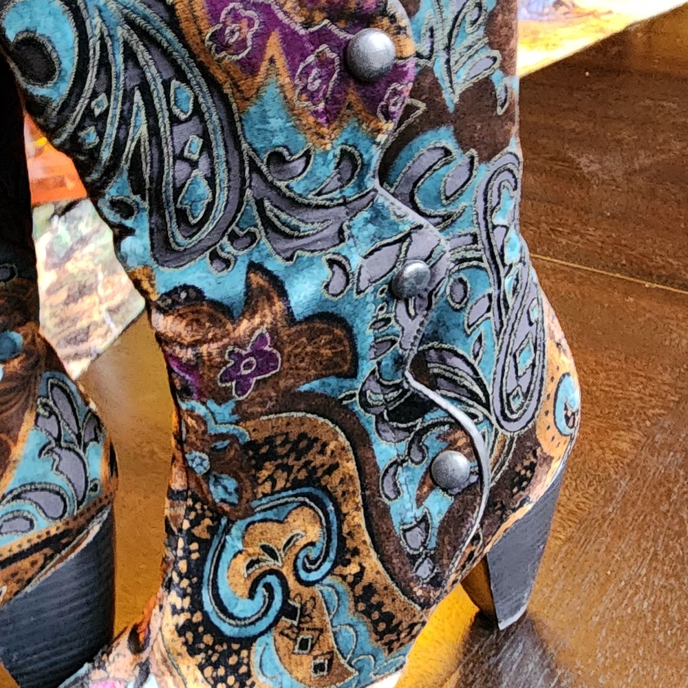 Born Brand Elegant Velvet Paisley Over the Knee Boots - Picture 8 of 9